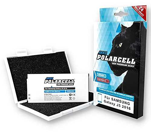PolarCell Akku für Samsung Galaxy J5 2016 SM-J510F | ersetzt Original EB-BJ510CBE | 3300mAh Starke Ersatz-Batterie | höhere Kapazität als der Original-Akku | selektierte A+ Qualitätszellen