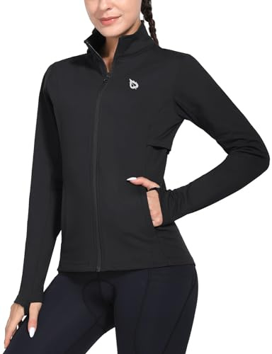 baleaf Women's Fleece Running Jacket Water Resistant Full Zip Winter Cold Weather Gear Thermal Cycling Workout Jackets Black M