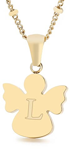 Qings Collier Pendentif Initiale L, Collier Ange Doré 26 Lettres, Longueur de la Chaîne 50 cm