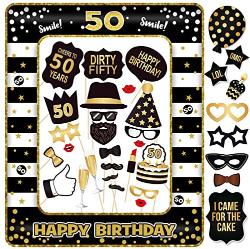 50 Geburtstag Photobooth 34 Stück Foto Requisiten und 1 Stück Aufblasbarer Fotorahmen 50. Geburtstag Party Fotorequisiten Fotoaccessoires