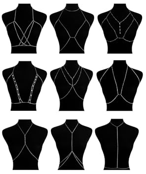 NICEIGHT 9PCS Body Chain for Women Sexy Bikini Bra Chain Necklace Belly Waist Chain for Summer Beach Length Adjustable Silver