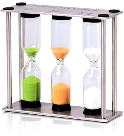 Tuzsocr Edelstahl Timer 3 in 1 Sanduhr Timer, 3/4/5 Minuten Teeuhr, Kinder Zahnputztimer, Bunter Sanduhren Eieruhren, Sanduhr Glas für Küche, Maske, Yoga, Tee Kochen, Gekochte Eier, Zähneputzen