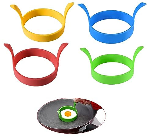 4 stampi per uova fritte, rotondi, antiaderenti con manici, in silicone, per pancake, uova fritte per la padella, uova fritte per uova fritte
