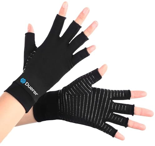 Duerer Kupfer Kompressionshandschuhe, Arthritis Handschuhe für Sehnenentzündung, Rheumatoide, Arthrose, Karpaltunnel Schmerzlinderung, Fingerlose Handschuhe für Männer und Frauen