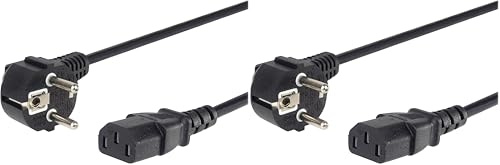 PremiumCord Câble d'alimentation de 230V 3m, Câble d'alimentation avec Contact de Mise à la Terre à Angle par Papport à la Prise C13, IEC de Fourniture PC à 3 Broches C13, Couleur Noire (Lot de 2)