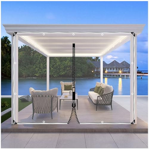 Xrdbfd Telone Trasparenti Tende Esterni, Pannelli Laterali in Tela Cerata Impermeabili Chiare, Tenda in Telone PVC 0.3mm con Porta a Cerniera, per Garage Portico Pergola,WxH-5x2m/16.4 * 6.6ft