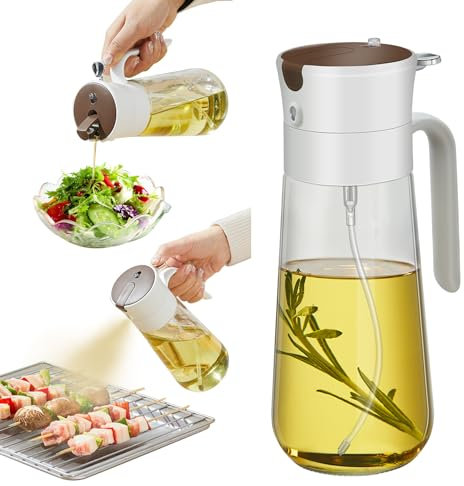 hoforife 500ML 2 in 1 Glass Olive Oil Dispenser & Oil Sprayer Bottle for Kitchen Cooking, Auto Flip Cap White