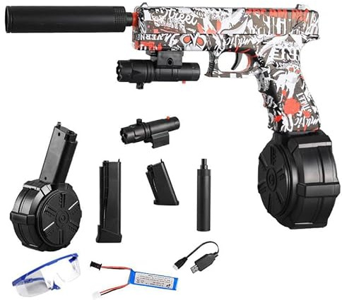 Gel Gun Blaster, Airsoft Soft Bullet Gun, Fusil a Bille de Gel Automatique avec Viseura, Pistolet Jouet Électrique Activités de Plein Air Jeu d'équipe de Tir pour 12+ Adultes Adolescents-Rouge