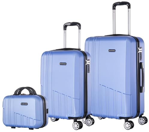 Conjunto de Maletas de Viaje Elegantes: Carcasa Ligera de ABS, Cerradura Numérica, 4 Ruedas Giratorias 360°, Asa Telescópica de Aluminio | Juego de 3 Maletas Trolley Maleta (2688, Lila Azulado)
