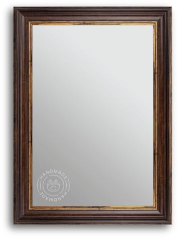 CLAMARO Prag Antique Wall Mirror 75 x 110 cm with Frame | Brown Gold | Shabby Chic Vintage Baroque Mirror with Wooden Frame | Baroque Mirror with Metal Hanger and Mounting Material
