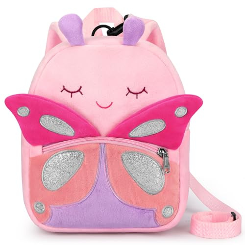 mibasies Toddler Backpacks for Girls 2-4: Cute Butterfly Plush Backpack -3D Animal Cartoon Mini Travel Bag -10 inch Backpack Leash for Toddlers 1-3