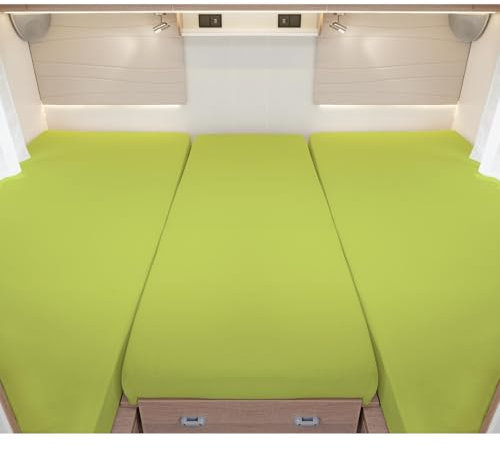 G BETTWARENSHOP – Spannbettlaken für Wohnmobile & Wohnwagen – Spannbetttuch Set 3-teilig für 2 Längsbetten + Mittelteil – Jersey Bettlaken für Heckbetten