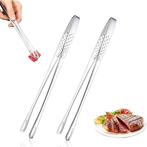 Stainless Steel Grill Tongs, 2025 New Kitchen Tweezers for Cooking, Korean and Japanese BBQ Stainless Steel Grill Tongs, Portable Kitchenware for Home Outdoor BBQ (9.5in, 2 pack)