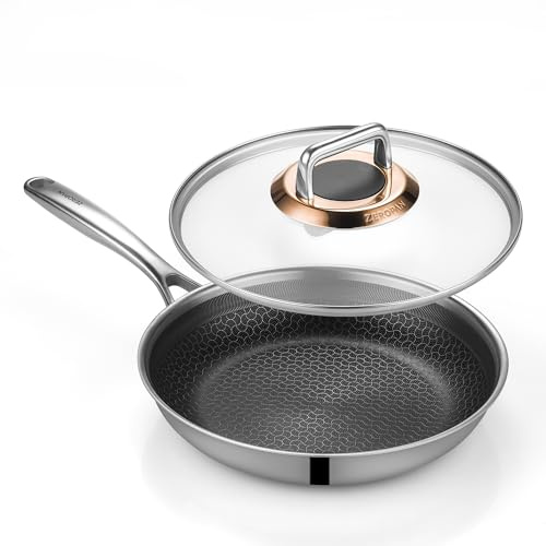 ZEROPAN Frying Pan Nonstick with Lid, Non Stick Frying Pans 26cm Hybrid, Stay-Cool Handle, Dishwasher, PFAS PFOA & PTFE Free, Oven-Safe Up to 260°C, Compatible with for All Cooktops