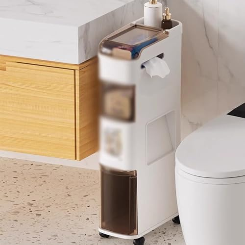 Armadietto da bagno sottile con bidone della spazzatura, armadietto laterale stretto per piccoli spazi, carrello salvaspazio per WC