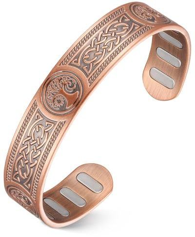 Jeracol Koppararmband för män, 5 x ultrastark magnetiskt koppararmband med 8 st (5 000 Gauss) neodymmagneter, 99,99 % ren koppar smyckesgåva, justerbar (viking-SunMoonLifeTree)