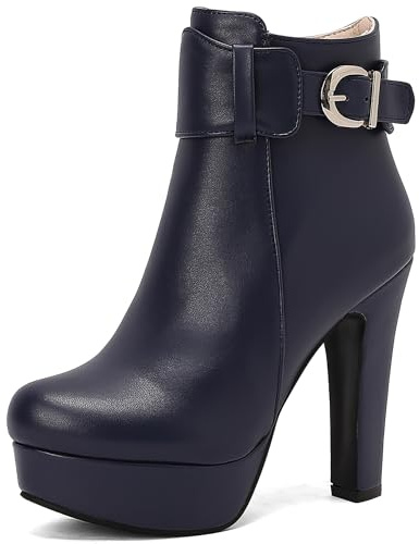 Bviennic Donna Stivaletti Tacco Alto a Blocco con Plateau Moda Punta Rotonda Zip Festa Polacchine 2449 Blu Numero 45 EU/47Cn