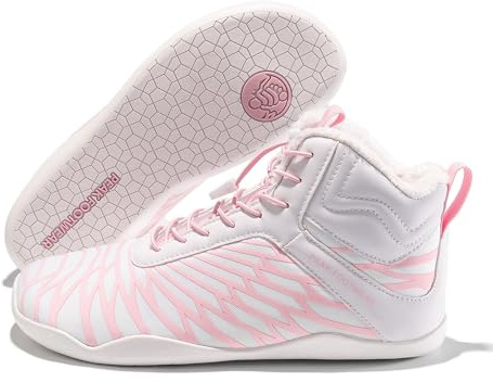 Peak Footwear Winter Barefoot Shoes – Non-Slip & Waterproof Minimalist Winter Shoes for Men & Women – Thermal Insulated, Wide Toe Box, Zero-Drop Sole, Lightweight Comfortable (Pink & White, US Footwear Size System, Adult, Women, Numeric, Wide, 10)