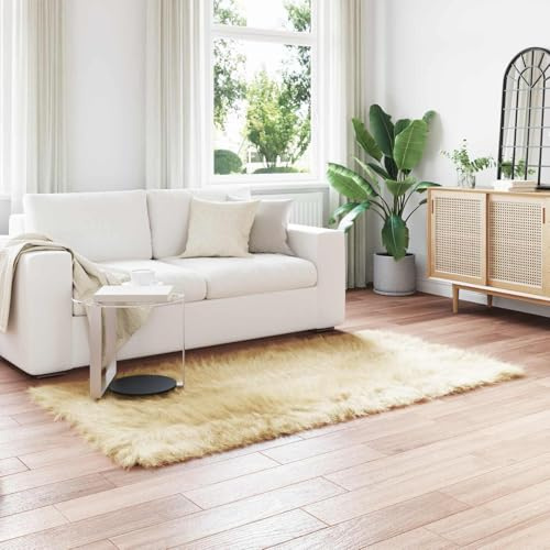 Tonture Matta med konstfårskinn, krämvit, 100 x 200 cm, polyester, fluffig Flokati, extra mjuk golvbeläggning för vardagsrum, sovrum, lyxig dekoration för inomhusbruk, varm och mysig