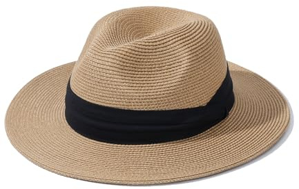 Creekstone Sombrero de paja Panamá, sombrero Fedora para el sol, UPF 50+ de ala ancha, sombreros de sol Fedora para playa y verano para hombres y mujeres
