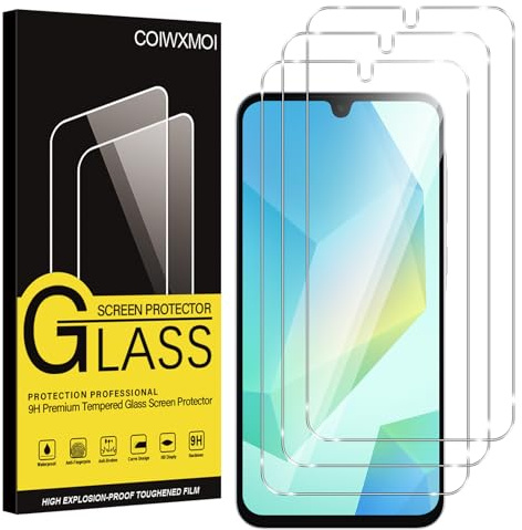 Coiwxmoi 3 st härdat glas för Samsung Galaxy A17 2025, Galaxy A16 5G 6,7 tum, ultrabeständigt skärmskydd, hårdhet 9H glas, luftbubbelfritt, reptåligt HD-genomskinligt glasskydd