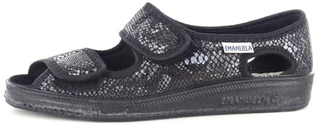 EMANUELA 667 Snake Nero Scarpa Sandalo Donna Doppio Strappo Lavabili in Lavatrice A 30 Gradi Nero 38