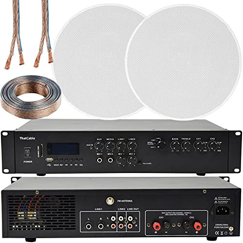 400W Stereo Bluetooth Sound System | 2 Channel HiFi Amplifier Amp Kit | 2x 8” 120W Low Profile Ceiling Mount Speaker | Powerful Loud Wireless Music Streaming | Bar Restaurant Home Audio | Echo Alexa
