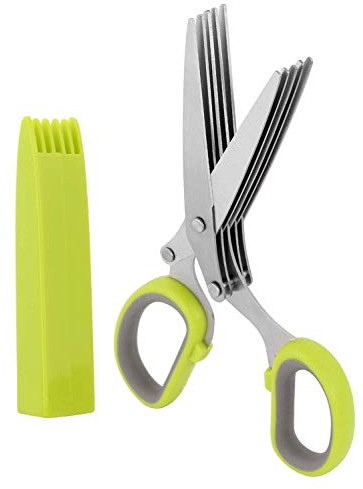 Emoly Herb Scissors, Multipurpose 5 Blade Kitchen Cutting Shear with Safety Cover and Cleaning Comb