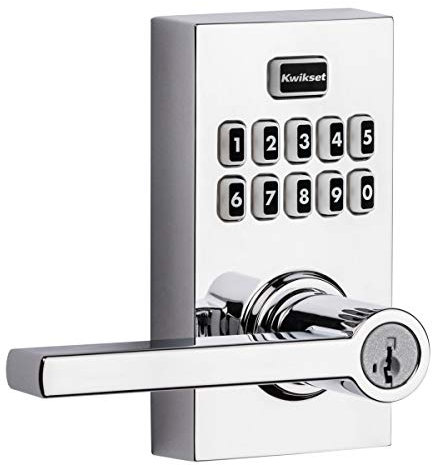 Kwikset SmartCode 917 Keypad Keyless Entry Contemporary Residential Electronic Lever Lock Deadbolt Alternative with Halifax Door Lever and SmartKey Security, Polished Chrome