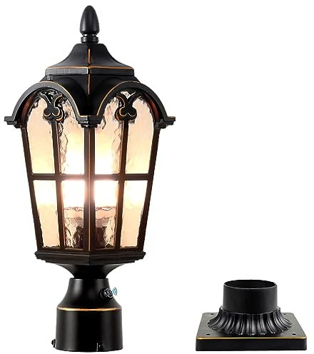 LONEDRUID Dusk to Dawn Outdoor Lamp Post Lights Waterproof Exterior Pole Lantern Lighting Fixtures with 3-Inch Pier Mount Base for Garden Patio Yard Pathway Driveway