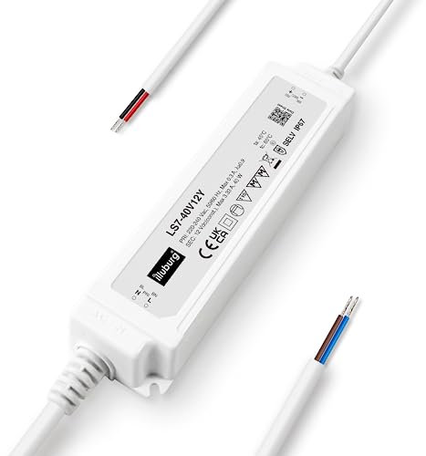 illuburg Transformador LED 12V 40W Impermeable IP67 Sin Parpadeo para Tira LED Fuente de Alimentación Driver