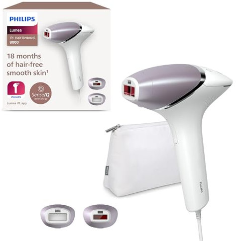Philips Lumea 8000 Series, IPL Hair Removal Device, Laser Hair Removal Alternative, SenseIQ Technology, 2 Attachments for Body and Face, Model BRI944/00
