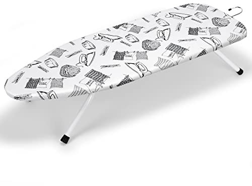 Duwee Bügelbrett Kleines,Tischbügelbrett mit hitzebeständigem Bezug, klappbaren Beinen und leichtem, extra langem Bügelbereich mit Haken zur Aufbewahrung,92 x 34CM