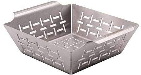 TENERO Grillkorb - Edelstahl Grill Zubehör für Fisch, Fleisch & Gemüse, Gemüsekorb für alle Grills - oder Backofen | 22 x 18 x 7cm