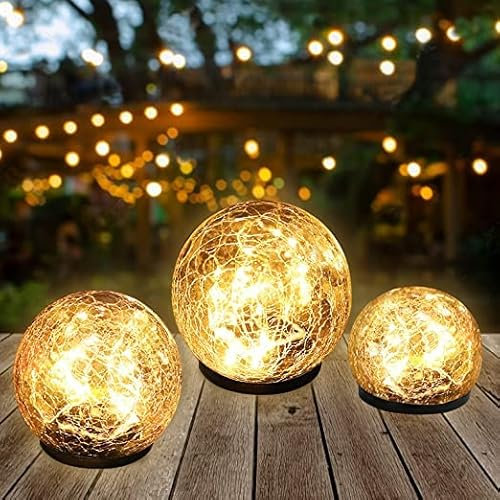 JIAXING Luces De Bola De Vidrio Craquelado, Luces Solares De Jardín Impermeable Encendido / Apagado Automático Para Macizo De Flores Camino Patio Impermeable Césped luces (4.7''-3 globo)