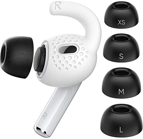 Gcioii 4 pares de puntas de espuma viscoelástica y ganchos para las orejas, accesorios para Apple AirPods Pro de 2ª generación (XS/S/M/L, ganchos blancos)