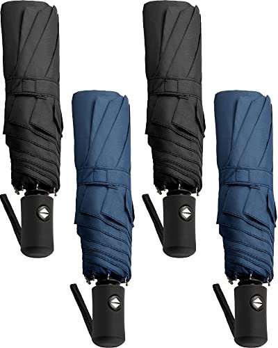 Yahenda 4 Pack Windproof Travel Umbrella Automatic Open & Close Folding Umbrellas for Rain Portable Umbrella Set for Men Women Backpack & Car Essentials(Navy Blue, Black)