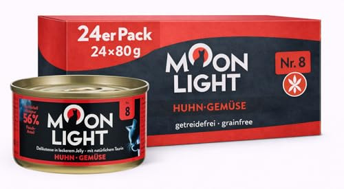 Moonlight Premium våtfoder för katter | kornfritt recept | Delikatess i egen juice | mycket köttinnehåll | (nr 8 kyckling och grönsaker 24 x 80g)