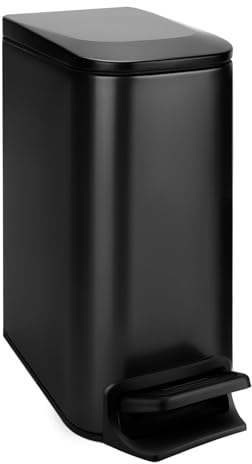 TIPGO Slim Bathroom Trash Can with Lid Soft Close, Step Pedal, 6 Liter / 1.6 Gallon Stainless Steel Trash Bin, Small Garbage Cans for Bedroom, Office, Kitchen (Matte Black)