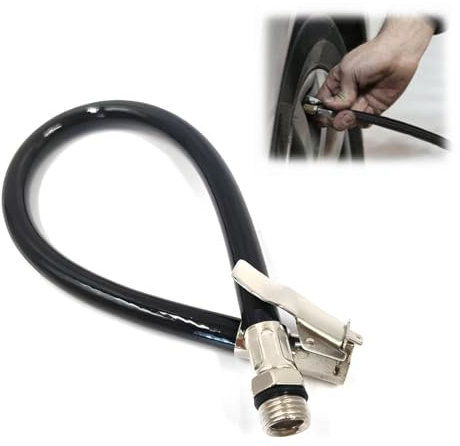 EODKSE 1pcs Flexibler Luftschlauch mit Clip für Fahrräder und Motorräder - Reifenfülladapter und Ventilverlängerung - passend für alle Reifen mit Standardventilen - aus Gummi