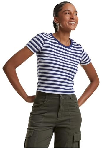 Urban Classics Maglietta da Donna a Righe T-Shirt, Bianco/Blu Scuro