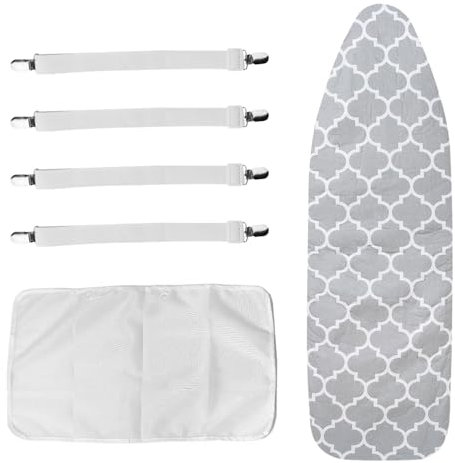 CLIUNT Ironing Board Cover 135x56cm, 100% Cotton Cover Extra 3 Padded with elastic straps, Fixing Clips and Thermal Insulation Mesh, Resists Scorching and Staining