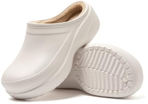 JOMIX Sabot Fourrure Femme Sabots Medical Femme Sabot Orthopédique Pantoufles Anatomiques Caoutchouc Travail Sanitaire Hôpital Cuisine (Blanc, 36_37)