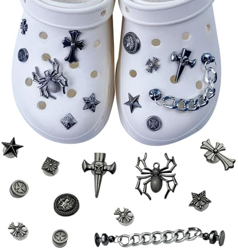 BSITSSS 12 Piezas Decoración Punk, Accesorios Metal Negro para Zapatos, Arañas DIY Decorativas Moda para Adultos