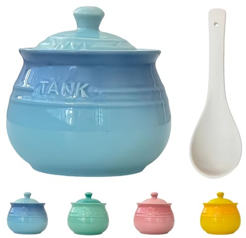 Dowbom sockerskål med lock och sked, färgglad sockerburk, förvaringsburk för sockerburk, sockerbehållare, sockerskål (blå, 600 ml)