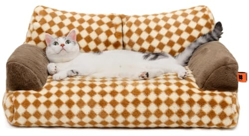 MEWOOFUN Grand Canapé-lit Moelleux pour Chats et Chiens de Taille Moyenne et Petite - 66 x 48 cm, Fond Antidérapant, Tendance (Marron)