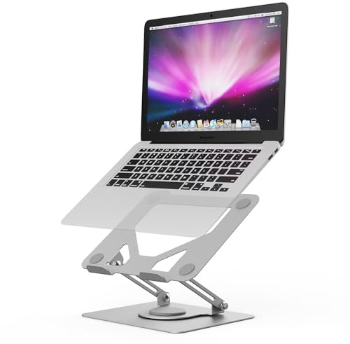GRIFEMA Support Ordinateur Portable, Support PC Portable Rotatif à 360°, Réglable en Hauteur, Pliable Laptop Stand Compatible avec MacBook Air/Pro, Dell, HP (11-17) GB1050-1 - Argenté