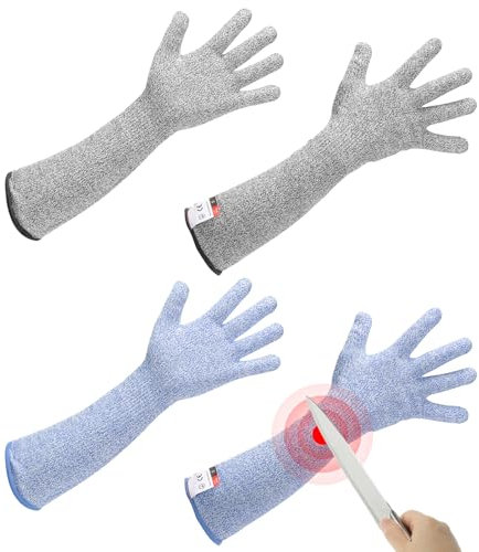 sourcing map Cut Resistant Sleeves with Gloves, 42cm Arm Protection Sleeve HPPE Farmer Gardening Sleeves for Work Kitchen Welding Farming, Blue-Gray, Pair of 2