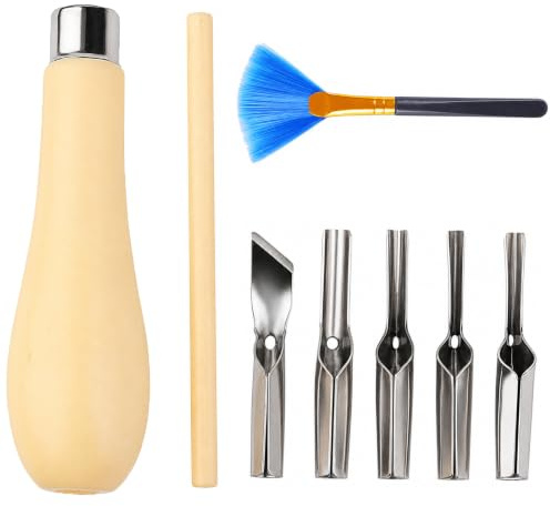 CLKE 1 set lino skärverktyg, graveringsset, med 1 rengöring borstträ skärverktygsset, lino skärverktygssats för mjukt trä, linoleum och gummi