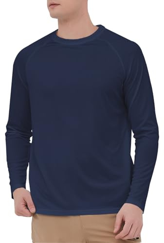 HYCOPROT Men's Rash Guard Shirts UPF 69+ UV Sun Protection Long Sleeve T-Shirts Quick Dry Surf Swimming Tops Lightweight Breathable Hiking Shirt Watersports Tops Vest for Swimming Running Fishing
